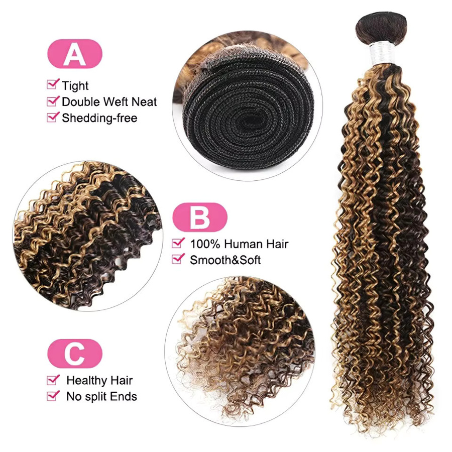 Highlight Jerry Curly Echthaar-Weave-Bündel, Kinky Curly, Honigblonde, Brasilianisches Rohhaar, Unisex - Bild 3