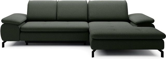 Vente-unique Schlafsofa Archibald in L-Form mit Polsterung und Schlaffunktion, Farbe Grün, Strukturstoff - Bild 1