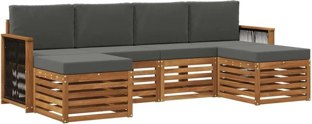 vidaXL Sofagarnitur aus Massivholz Akazie in Natur-Anthrazit mit Latten-Design und Armlehnen - Bild 1