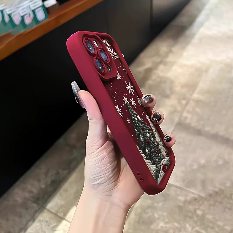 Schutzhülle aus TPU mit Weihnachtsbaum- und Schneeflockenmuster für iPhone 11 bis iPhone 17 Pro Max, Farbe: Rot - Bild 2