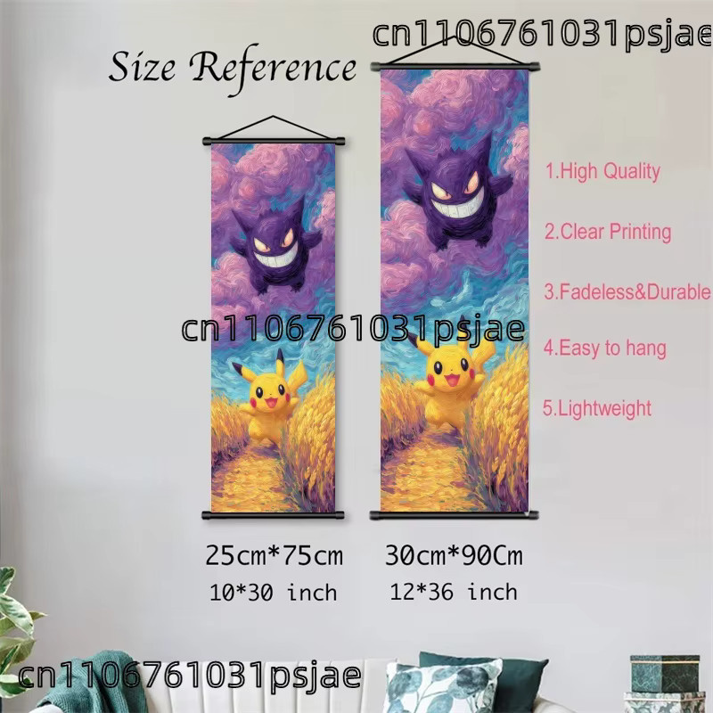 TAKARA TOMY Pokémon Wandbehang aus Textil im Starry Night Stil mit Bulbasaur, Pikachu und Charmander, mehrfarbig - Bild 2