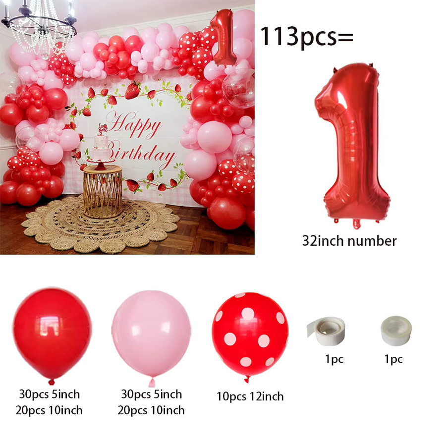 BALONAQ 113-teiliges Erdbeer-Ballon-Girlanden-Set in Rot mit Punktmuster für Dekorationen - Bild 2