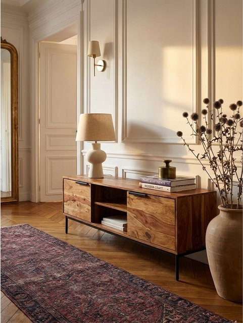 KADIMA DESIGN Lowboard aus Massivholz in Braun im modernen Stil mit Holzmaserung, B/T/H: 147 x 51 x 38 cm - Bild 1