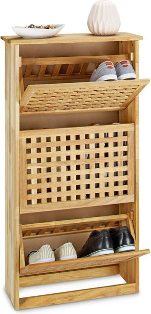 Relaxdays Schuhkipper Walnuss mit Kippfächern für Flur und Diele, Höhe: 104,3 cm, Breite: 55 cm, Tiefe: 20,2 cm - Bild 1