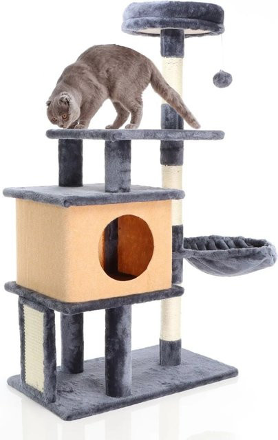 Fudajo Kratzbaum Dunkelgrau mit Höhle, Spielzeug und Hängematte, Höhe: 112 cm - Bild 1