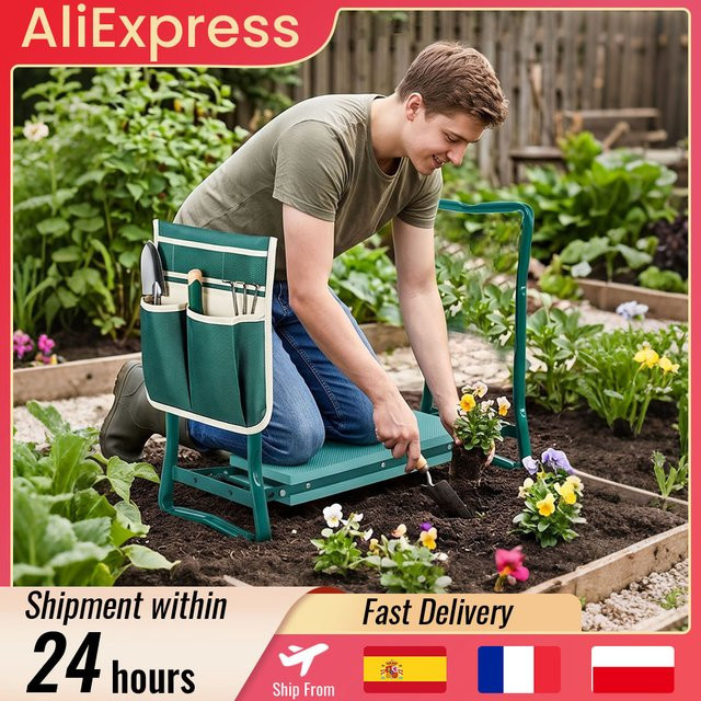 HGTUGO Klappbarer Garten-Kniesitz in Grün mit Werkzeug-Aufbewahrungstasche und EVA-Weichkissen - Bild 1