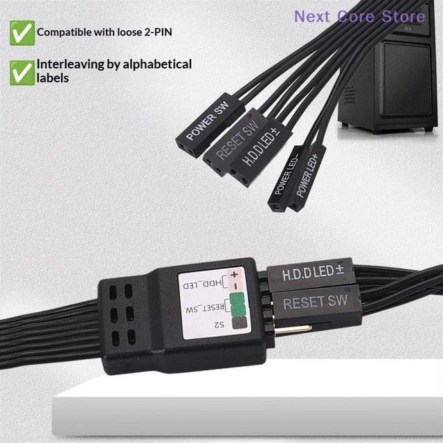 eelhoe 9-Pin-Header Frontpanel-Verlängerungskabel für PC-Mainboard, Schwarz - Bild 1