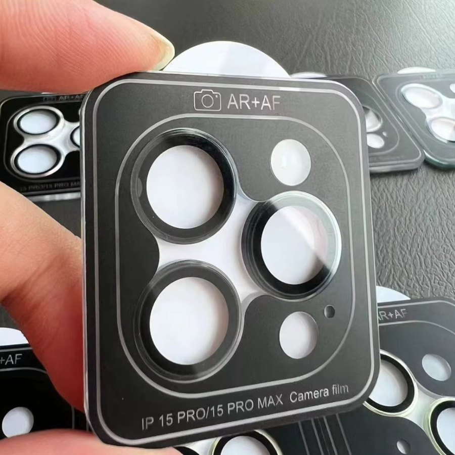 Kamera Schutz Set für iPhone 17 Pro Max, 16, 15, 14, 13 Mini mit Metall Ring und leuchtender Glas Kappe in Silber und Schwarz - Bild 2