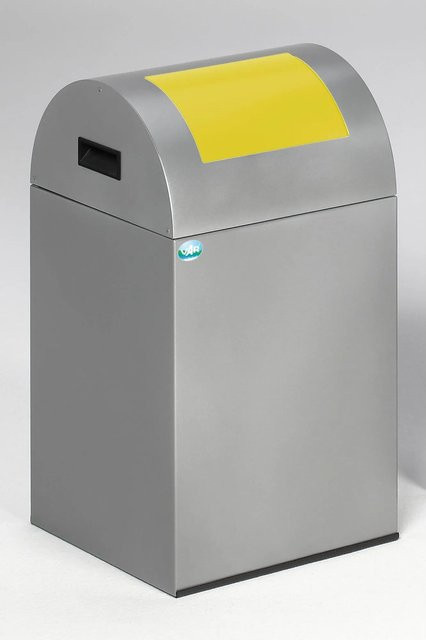 PROREGAL Selbstlöschender Wertstoffsammler Rund mit Einwurfklappe aus verzinktem Stahl, Silber-Gelb, H x B x T: 60 x 32 x 32 cm - Bild 1