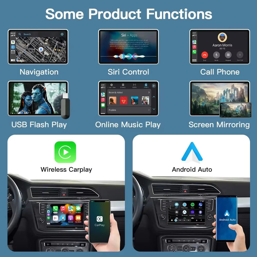AUTOABC Wireless CarPlay und Android Auto Retrofit Kit für Volkswagen Golf 7 MIB1/MIB2 und Tiguan mit Bluetooth und Navigation in Silber - Bild 3