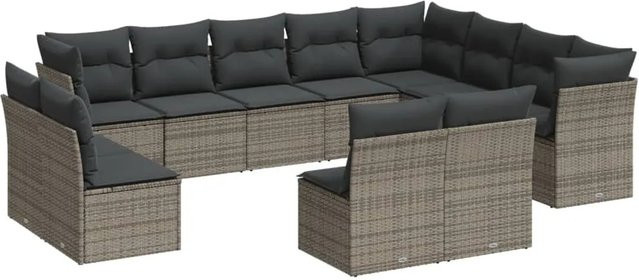 vidaXL 12-tlg. Garten-Sofagarnitur in U-Form aus Poly-Rattan mit Kissen in Grau - Bild 1