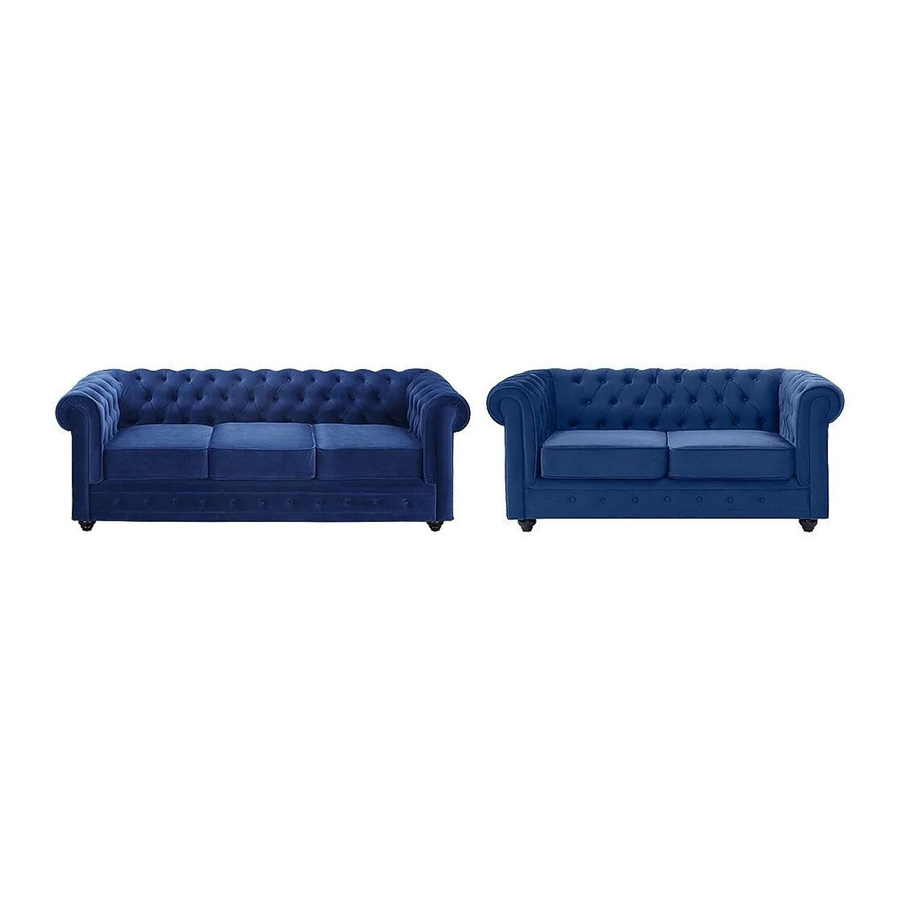Vente-unique Chesterfield Couchgarnitur aus Samt in Königsblau mit Armlehnen B/T/H: 205 x 165 cm - Bild 2