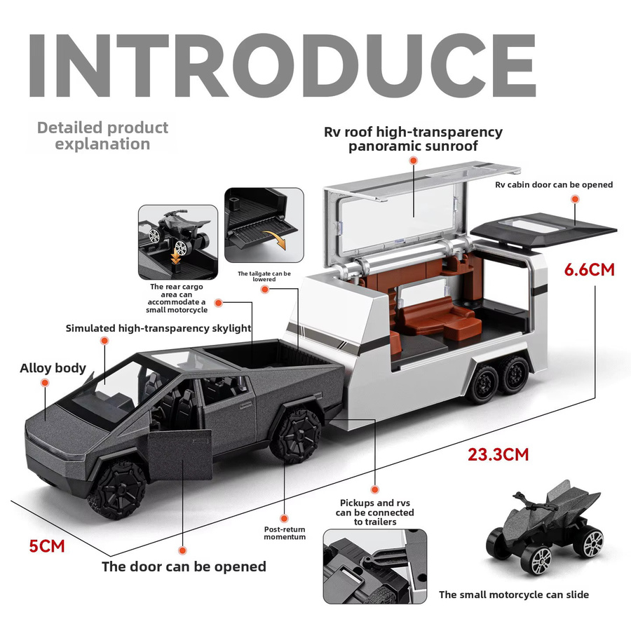 MAKEDA Elektro-Pickup-Wohnmobil, Spielzeugauto, 1:36, Metall, Grün - Bild 4