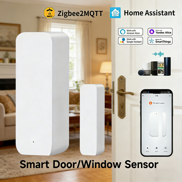 Tuya ZigBee 3.0 Tür- und Fenstersensor in Weiß, kabelloser magnetischer Alarmmelder zur Heimsicherheit mit App-Steuerung und Alexa-Kompatibilität - Bild 1