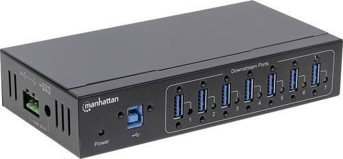 Manhattan 164405 USB-Hub mit 7 USB-A 3.0 Ports, 5 GBit/s, Metallgehäuse in Schwarz zur Wandmontage für industrielle Anwendungen - Bild 1