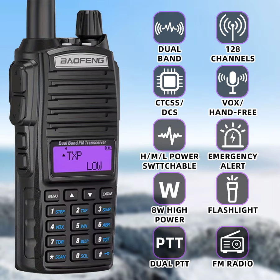 Baofeng EU82X Walkie-Talkie in Schwarz mit 10W Leistung und Dual-Band VHF/UHF für Ultra-Langstrecken-Kommunikation - Bild 3