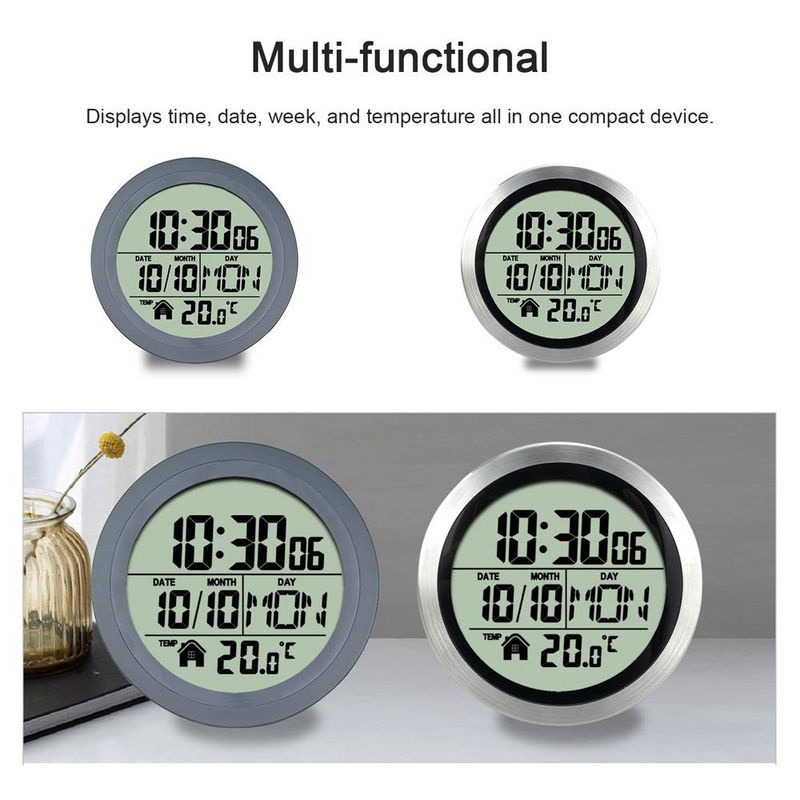 Tooarts Digitale Wanduhr mit Saugnapf, Wasserdicht, LCD mit Thermometer und Datumsanzeige, Silber, B/H: 14,5 x 14,5 cm - Bild 9
