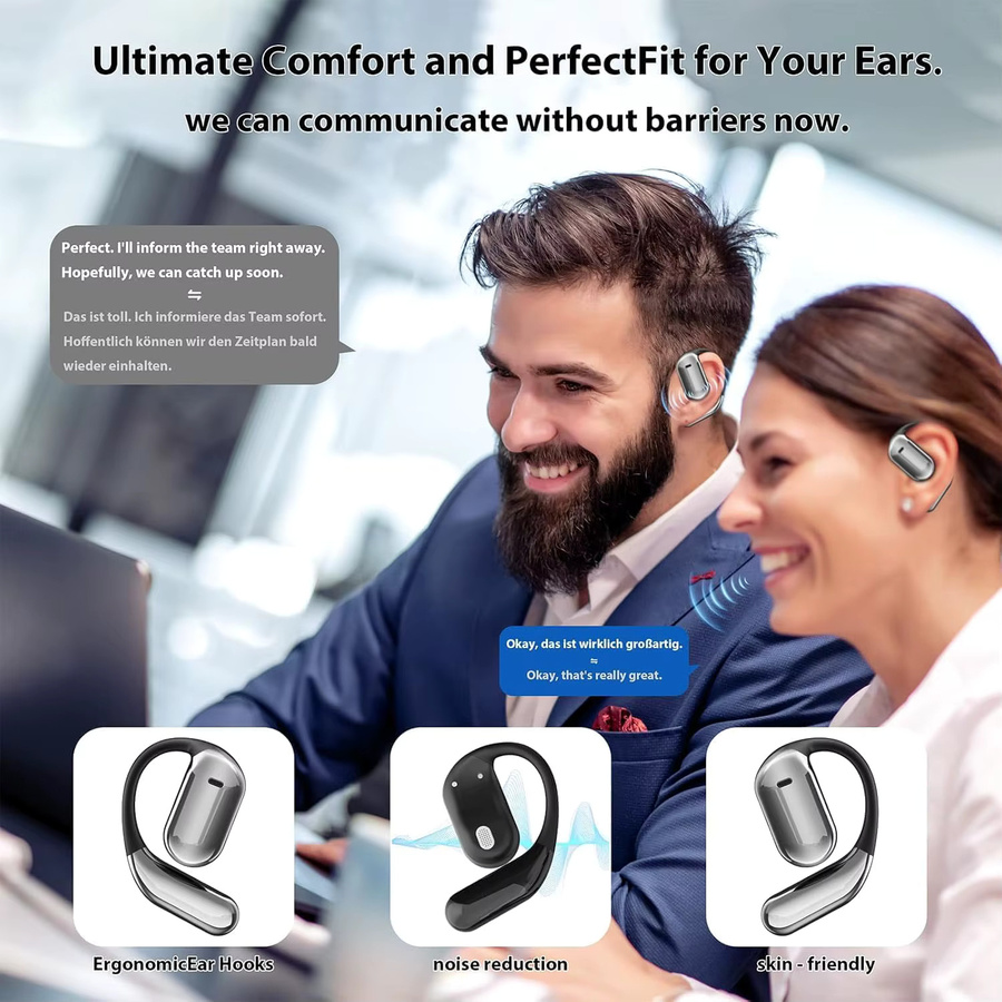 UYUXIO Open-Ear Kabellose Ohrhörer mit LCD-Touchscreen und Digitalanzeige, Bluetooth 5.4, Blau - Bild 3