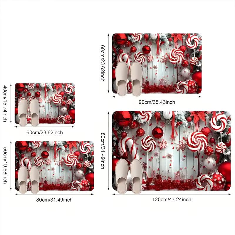 VIKAMA Weihnachtliche Fußmatte mit Motiv aus rot-weißen Süßigkeiten und Lebkuchen in Multicolor für Haustür, Küche oder Wohnzimmer - Bild 6