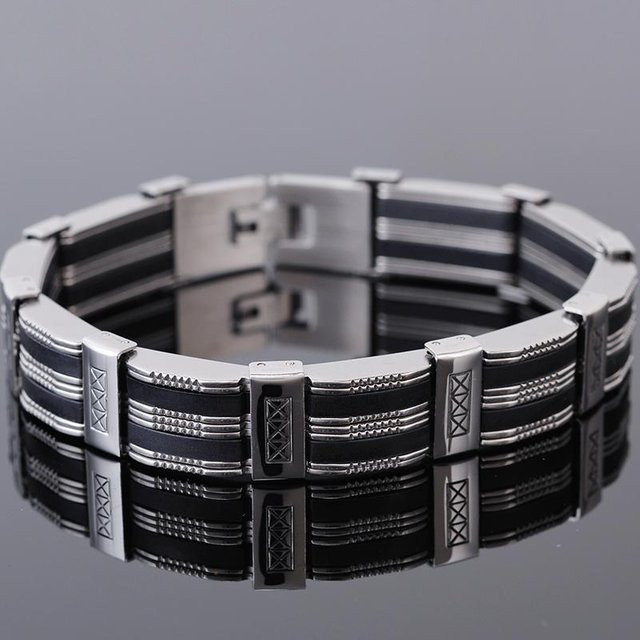 TrustyLan Jewelry Armband, Edelstahl & Silikon, schwarz, Herren, 23 cm - Bild 1