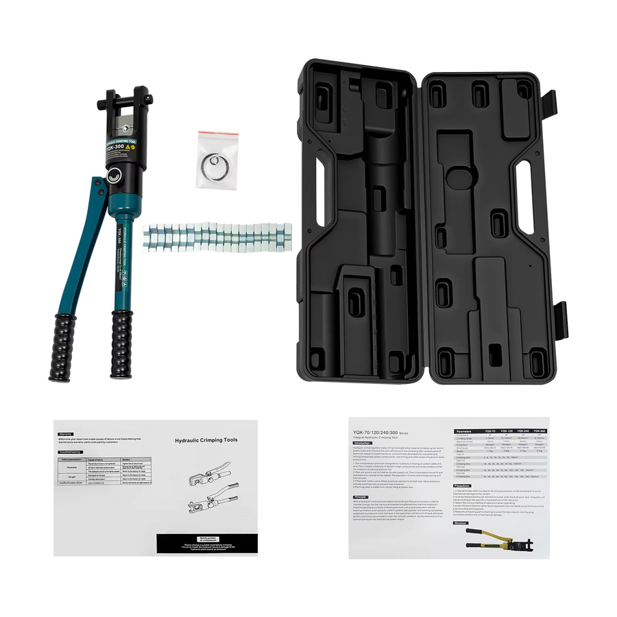 CNCEST YQK-300 Hydraulische Crimpzange mit 120KN Presskraft, manuelle Crimpzange inklusive Mehrgrößen-Matrizen und Werkzeugkasten in Grün und Blau - Bild 6