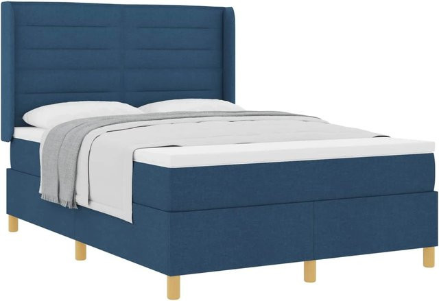 vidaXL Boxspringbett mit Matratze und Kopfteil in Blau, B/T/H: 140 x 190 x 143 cm - Bild 1
