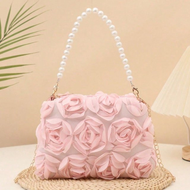 XYNN Crossbody Handtasche, Perlenkette, Blütenblatt Design, pink bunt, Damen - Bild 1