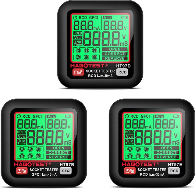 HABOTEST Ht97 Socket Tester Pro Digitaler Spannungsprüfer mit LCD-Display für US, UK und EU Steckdosen zur Prüfung von Erdung, Nullleiter und Polarität - Bild 1