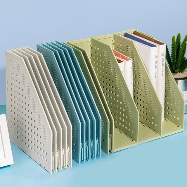 Versenkbarer File Organizer aus Kunststoff in Weiß, faltbarer Aktenhalter und verstellbares Desktop-Bücherregal für deinen Bürobedarf - Bild 1