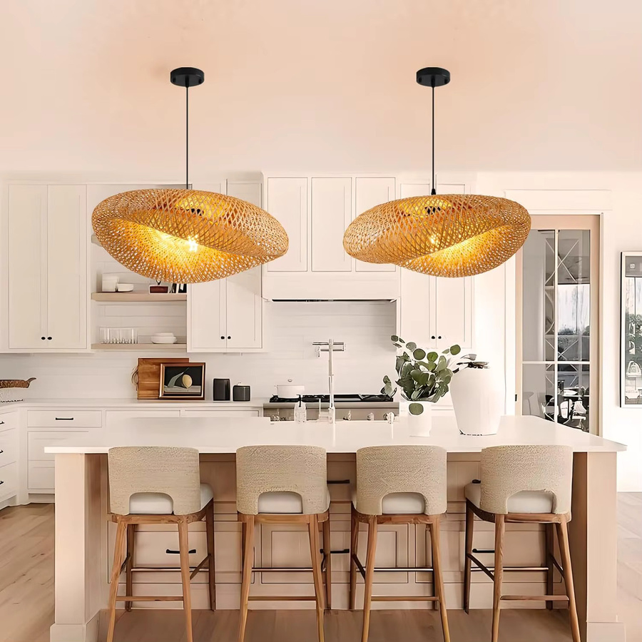 JOYINLED Handgewebter Bambus-Kronleuchter in Braun, Natürliche Rattan-Pendelleuchte im Boho-Stil für Wohnzimmer, Esszimmer und Schlafzimmer - Bild 2