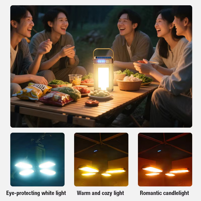 Multifunktionale Solar-Campinglampe mit Typ-C-Doppellademodus und erweiterbarem Lichtquellen-Design in Weiß - Bild 5