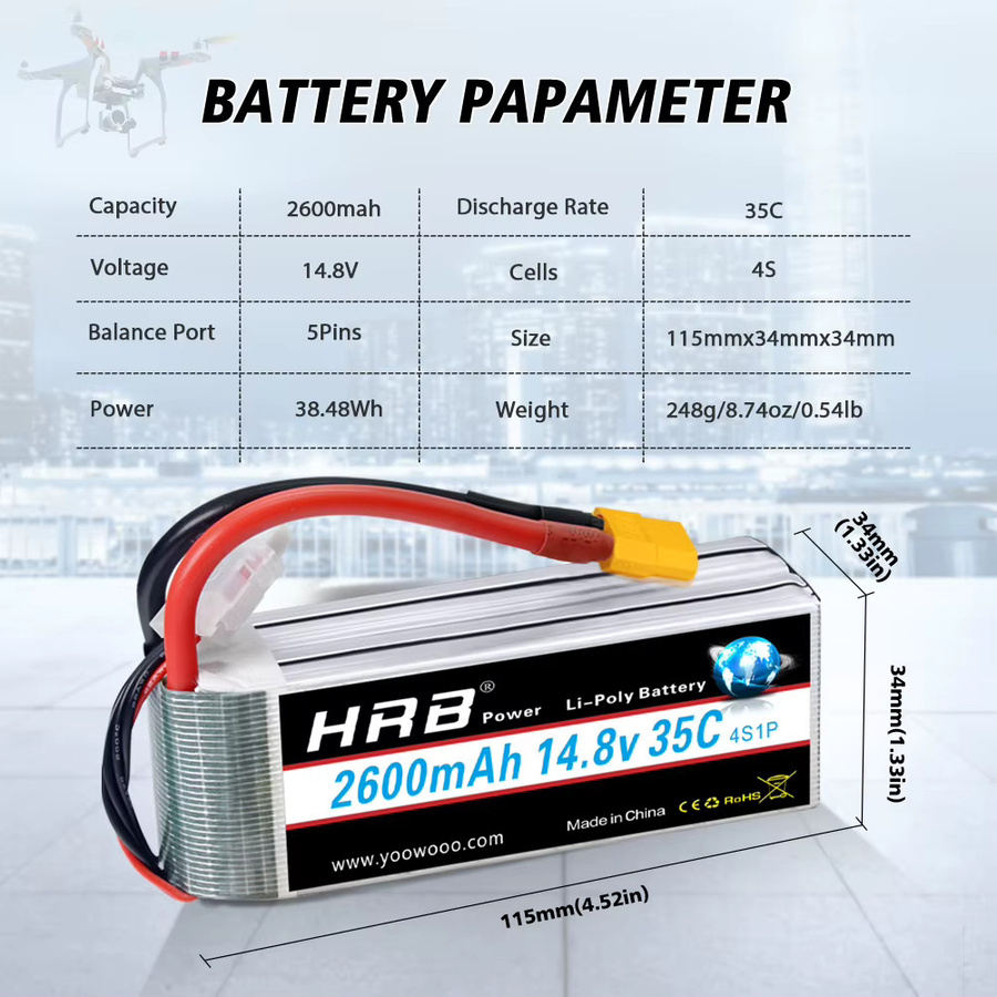 HRB LiPo Akku 4S 14,8 V 2600 mAh 35C mit XT60 Anschluss für RC Quadcopter, Hubschrauber, Boot, Auto und Flugzeug - Bild 3