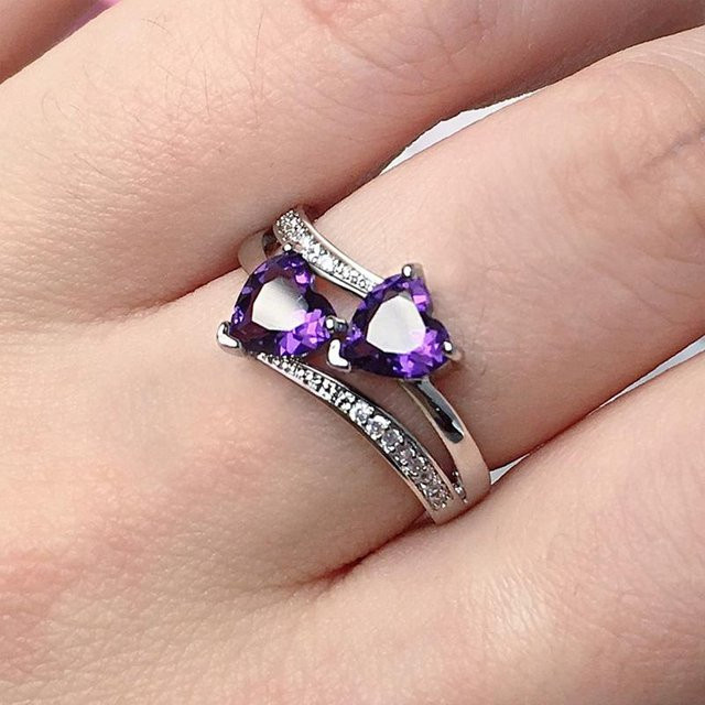 Huitan Ring, versilbert, doppeltes Herz, Zirkonia, Damen - Bild 1