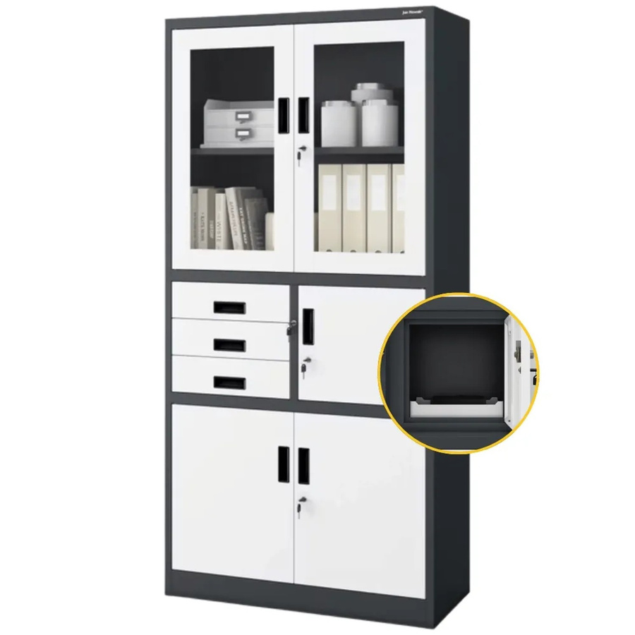 JAN NOWAK Vitrinenschrank FILIP mit Tresor und Glastüren, abschließbar, Anthrazit-Weiß, H: 185 cm, B: 90 cm, T: 40 cm - Bild 2