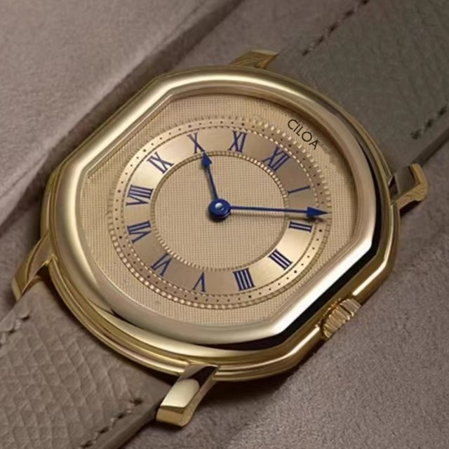CILOA Armbanduhr Gold, Tonneau, Quarz, Leder, Herren - Bild 1