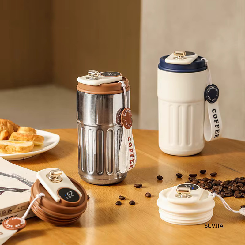 SUVITA Thermos Trinkflasche mit Smart Display Temperaturanzeige aus Edelstahl in Silber, 450 ml - Bild 3