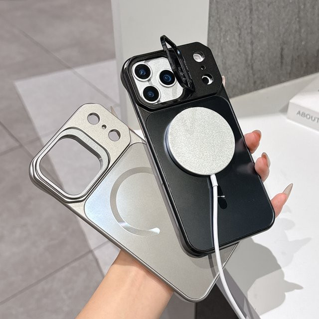 Luxuriöse magnetische Schutzhülle für Apple iPhone 17 16 15 Pro Max 14 13 mit Linsenständer und kabelloser Ladefunktion in Schwarz oder Weiß - Bild 1