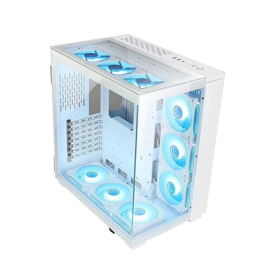 XMSJ ITX Wide-Body Panorama-PC-Gehäuse mit beidseitigem Hartglas in Weiß für Luft- und Wasserkühlung - Bild 1