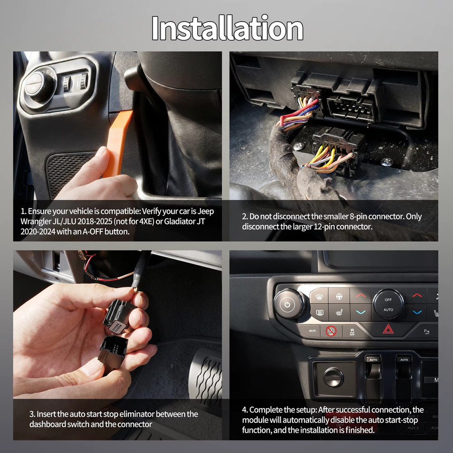 Daiertek Auto Start-Stopp Deaktivierungsgerät für Jeep Wrangler JL (2018-2024) und Gladiator JT (2020-2024) in Schwarz - Bild 4