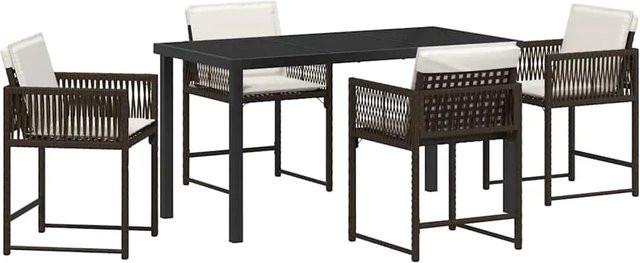 vidaXL Garten Essgruppe 5-teilig aus Poly-Rattan in Braun mit Glastisch - Bild 1