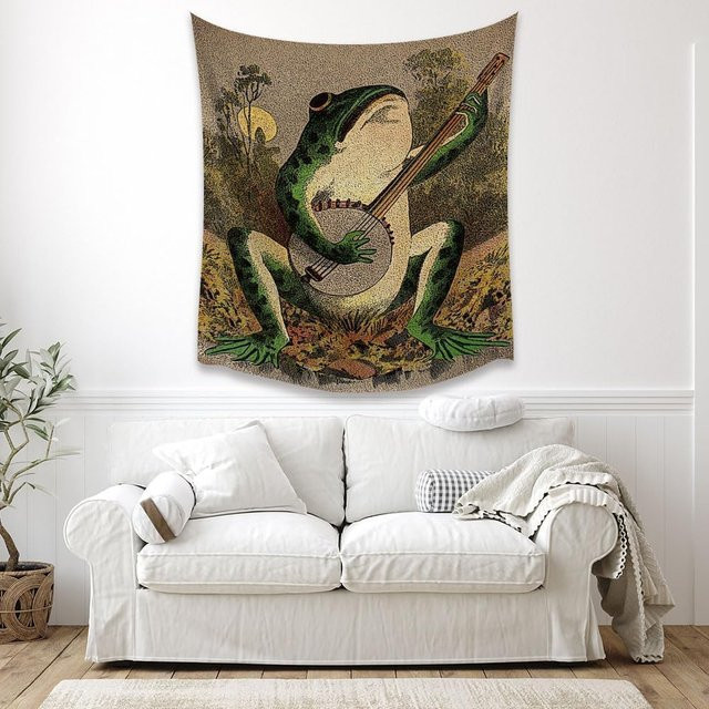 Hannahcos Boho Wanddekoration Oranger Frosch Wandteppich mit Banjo-Motiv, Vintage Wandbehang für Schlafzimmer und Wohnzimmer, B: 40 cm, H: 60 cm - Bild 1