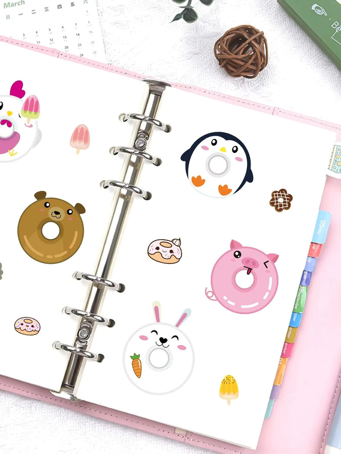 Cartoon-Donut-Tiere Gesichter-Puzzle-Aufkleber, 8 Blatt, Tiere - Bild 3