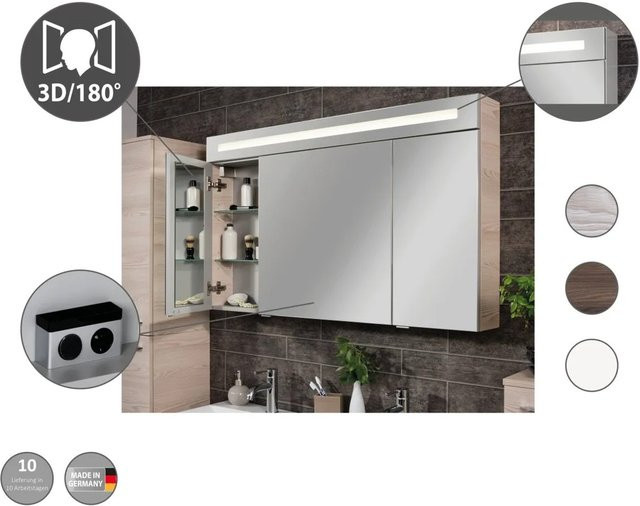 Fackelmann Spiegelschrank B.clever in Esche mit LED-Beleuchtung und Softclose Türen, B/H/T: 60 x 71 x 15,8 cm - Bild 1