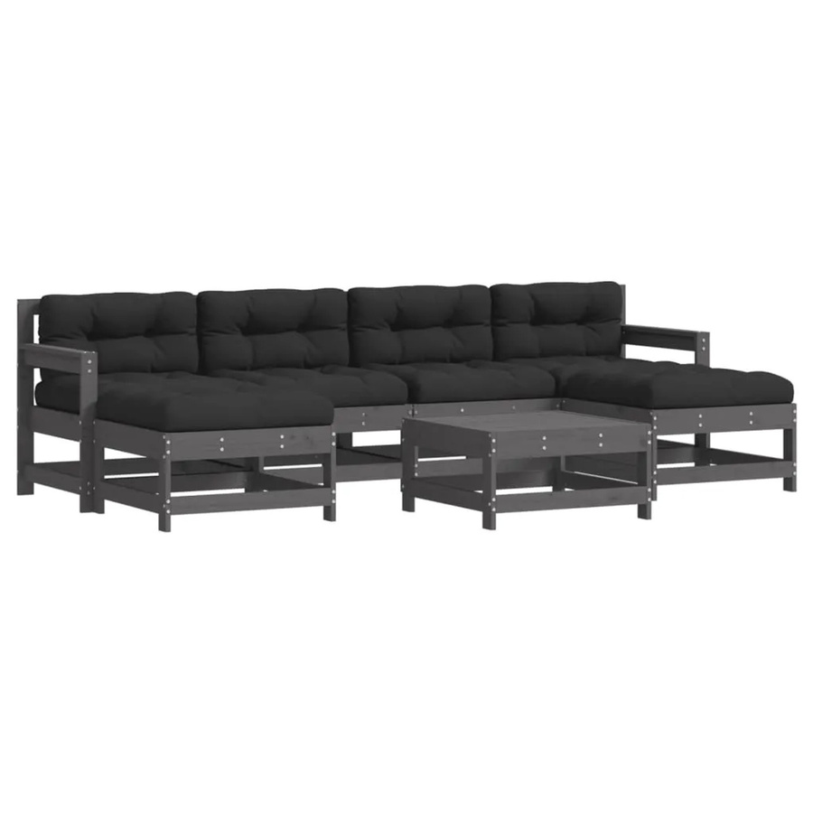 vidaXL 7-tlg Garten-Lounge-Set aus Massivholz Kiefer in Grau mit Kissen und L-Form - Bild 2