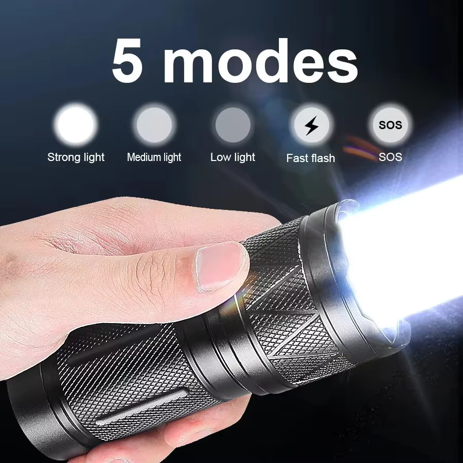 JIASHUAIXIN Taktische LED-Taschenlampe in Schwarz, wiederaufladbar mit 12000 mAh und 3 x 18650-Akkus, wasserdichte Zoom-Taschenlampe aus Metall für Camping und Garten - Bild 2
