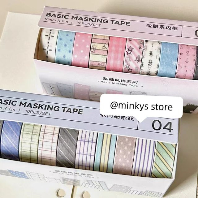 MINKYS Washi Tape Set Basic Grid Star Type in Multicolour, 10 Stück dekoratives Klebeband für Schule und Büro - Bild 1