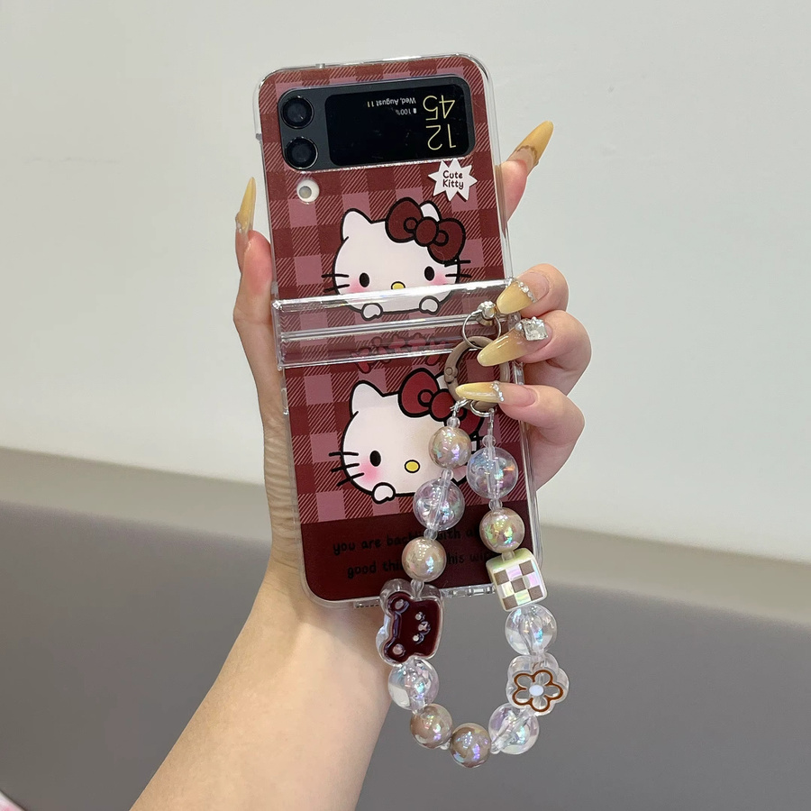 Sanrio Hello Kitty Handyhülle mit Gitter-Design und Lanyard in Rot für Samsung Galaxy Z Flip 3, 4, 5, 6 und 7 FE - Bild 3