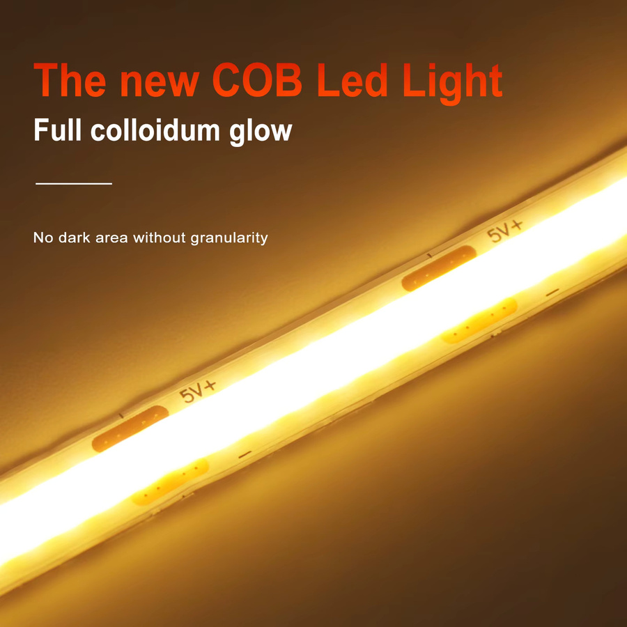 HEGEHE COB LED Streifen Licht Warmweiß 5V mit 320 LEDs/m für TV Hintergrundbeleuchtung und Möbel DIY Flexible Lichtstreifen - Bild 5