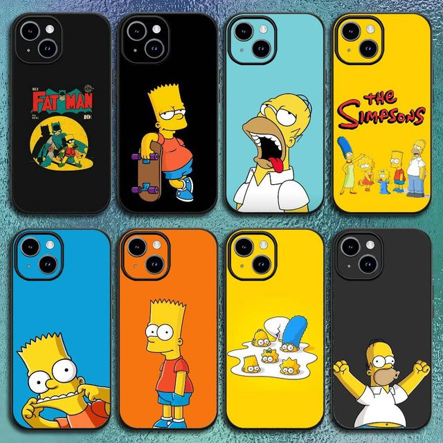 Simpsons Anime Handyhülle für iPhone 12 13 14 15 16 Pro Max Plus Softshell Schwarz - Bild 1