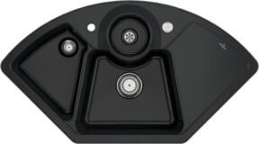 Villeroy & Boch Eckspüle Solo in Pure Black aus Keramik mit Ablaufgarnitur und Exzenter - Bild 1